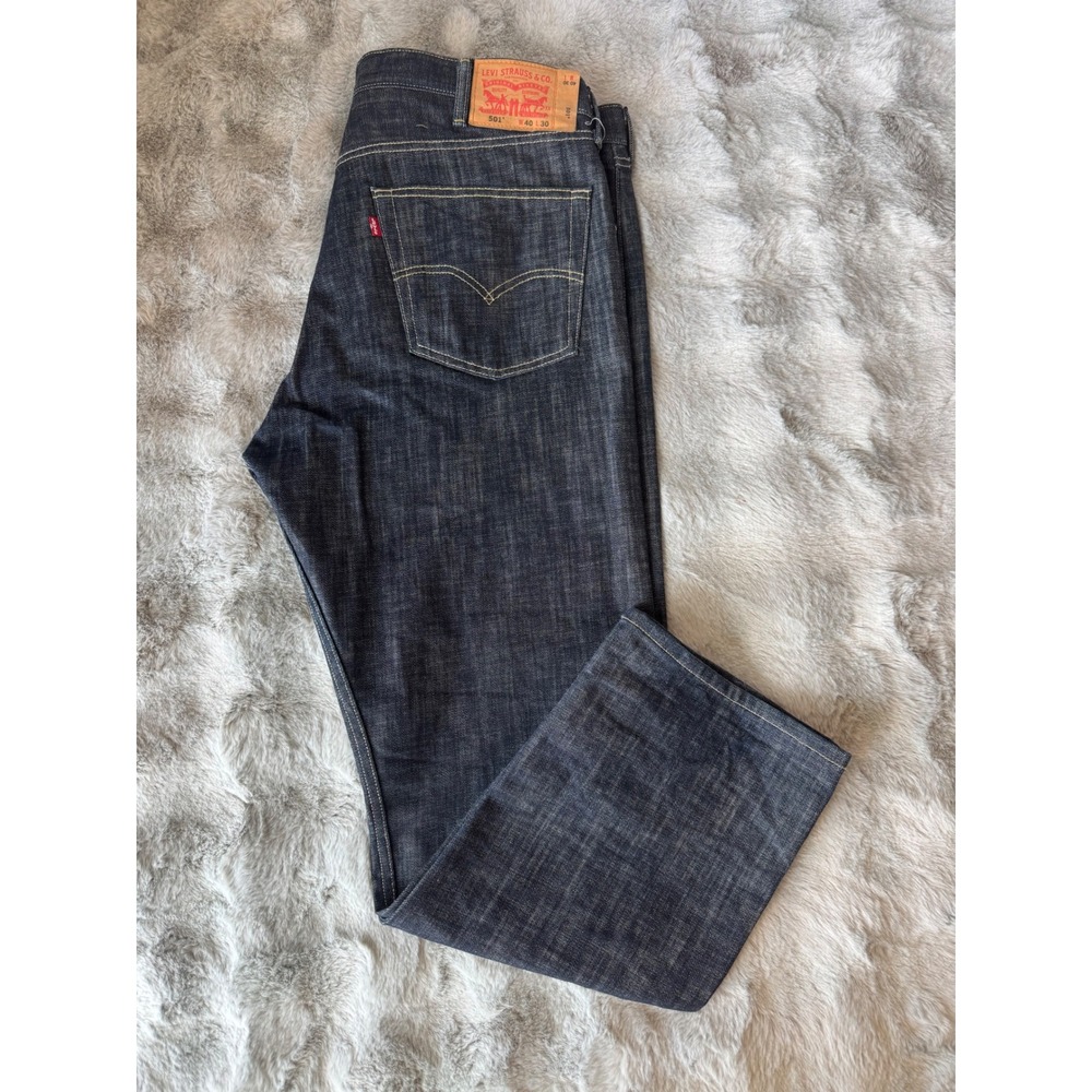 Levis 501 Original Fit Jeans Mens 40x30 Dark Indigo Blue Straight Leg Denim-0654